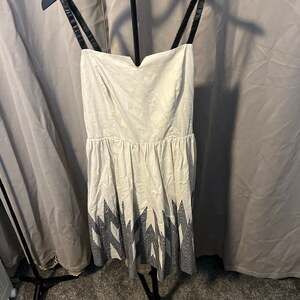 Armani Exchange White and Black Geometric Chevron Skater Dress